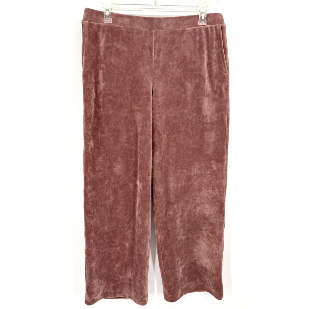 Pure Jill Velour Pull-On Pants Size Large Mauve Stretch Wide Leg Soft Lounge